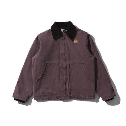 J22 Retro Thickened Cotton-padded Canvas Jacket, Loose Washed Collar Coat