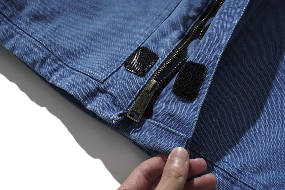 J22 Retro Thickened Cotton-padded Canvas Jacket, Loose Washed Collar Coat