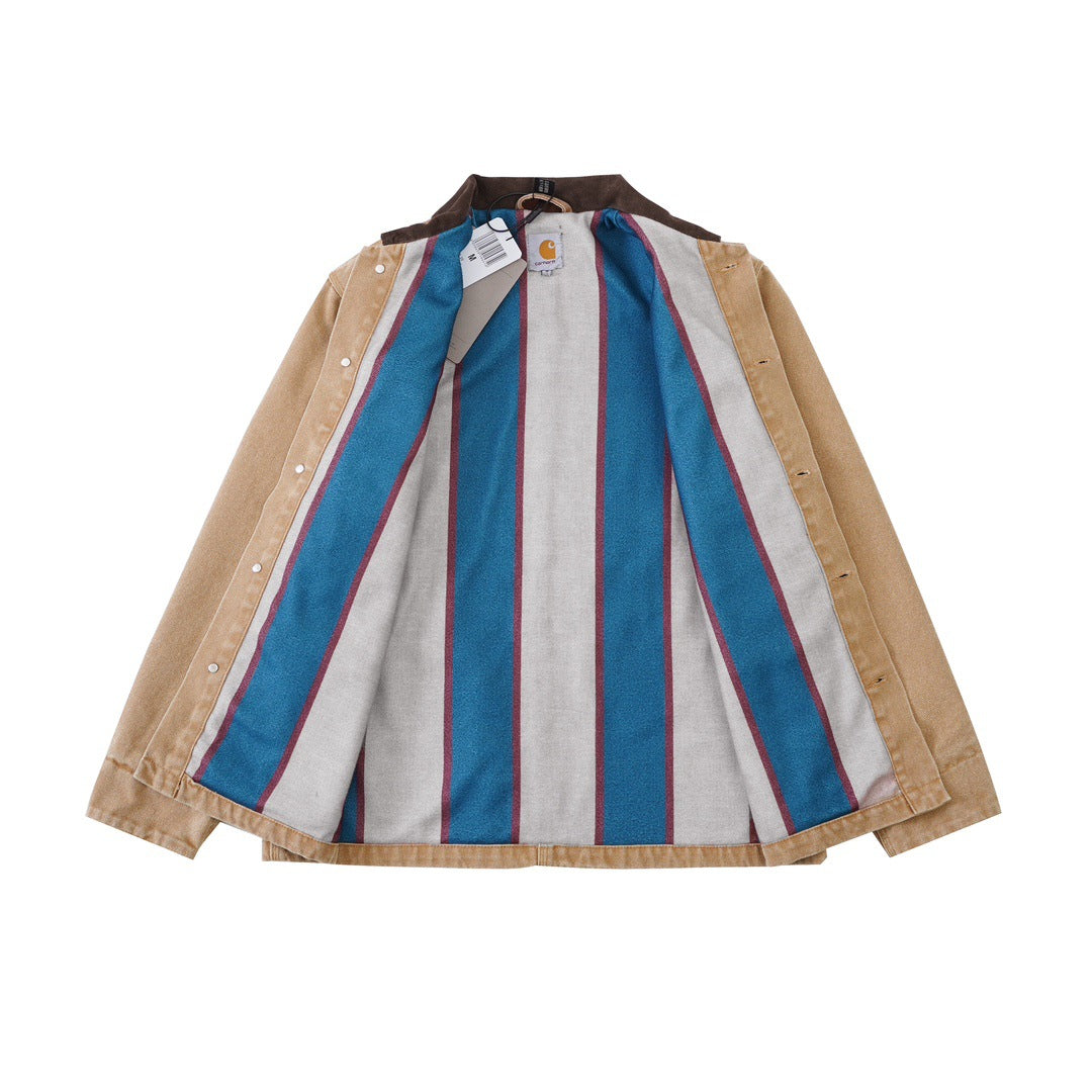 STU Collaboration Multi-Pocket Canvas Jacket Michigan Workwear Collared Jacket Loose Felt Lining