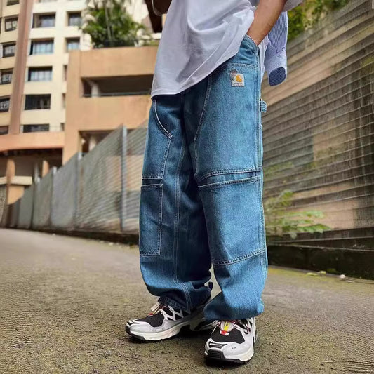 Carhartt x INVINCIBLE Cargo Multi-Pocket Jeans, Casual Long Distressed Jeans