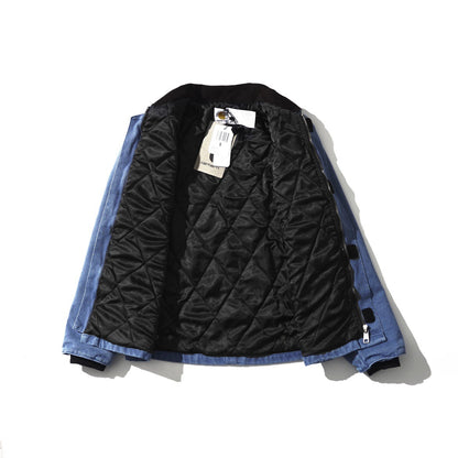 J22 Retro Thickened Cotton-padded Canvas Jacket, Loose Washed Collar Coat