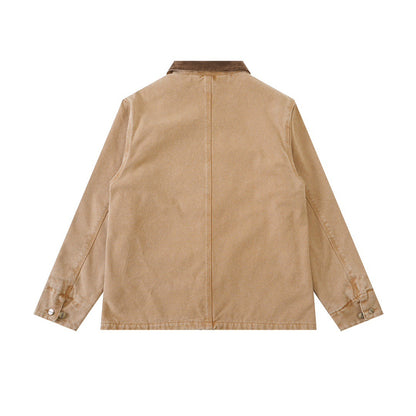 STU Collaboration Multi-Pocket Canvas Jacket Michigan Workwear Collared Jacket Loose Felt Lining