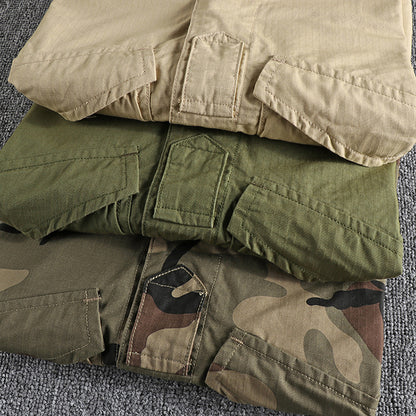 Kragenlosen Taschen Baumwoll Camo Männer Taktische Hemdjacke