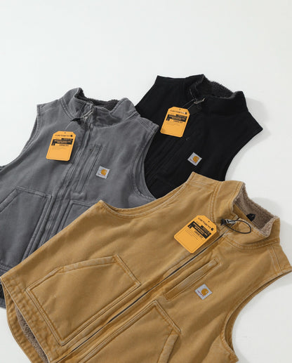 V33 Canvas Workwear Warm Vest, Sheepskin Fleece, Simple Loose-fitting Jacket