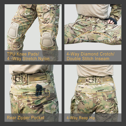 Pantalones tácticos para hombres Pantalones de combate al aire libre Camuflaje con Kneepad G3V2