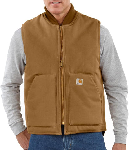 Carhartt Men's V01 Relaxed Fit Firm Duck Insulated Rib Collar Vest, Carhartt Brown, Large