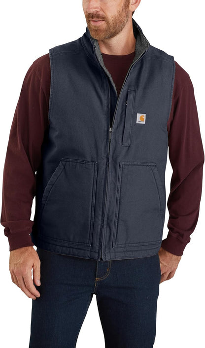 Carhartt Men's Loose Fit Washed Duck Sherpa-Lined Mock-Neck Vest