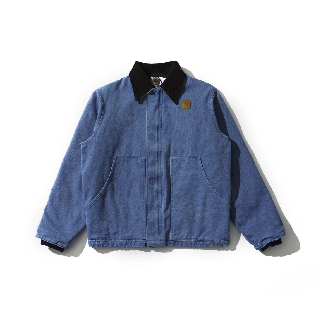 J22 Retro Thickened Cotton-padded Canvas Jacket, Loose Washed Collar Coat