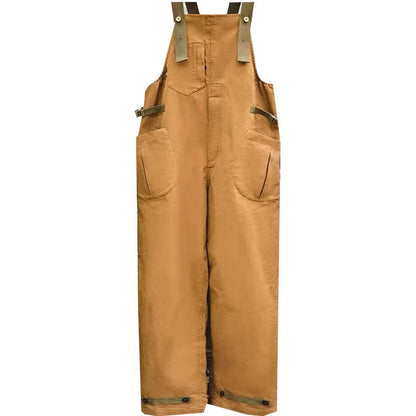 Vintage loose straight overalls May Khaki casual one-piece suspenders