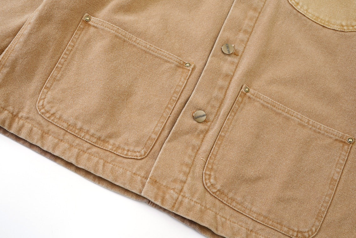 STU Collaboration Multi-Pocket Canvas Jacket Michigan Workwear Collared Jacket Loose Felt Lining