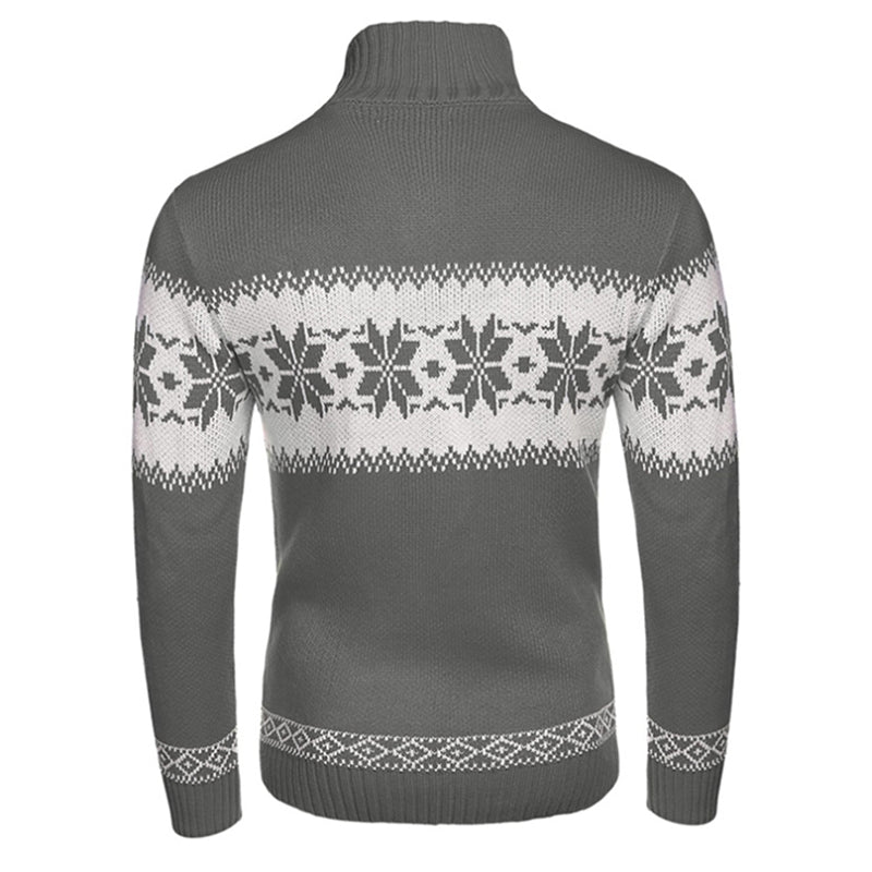 Long Sleeve Xmas Style Jacquard Knit Men Sweater