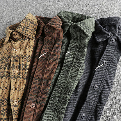 Chemise imprimée vintage à manches longues en velours côtelé