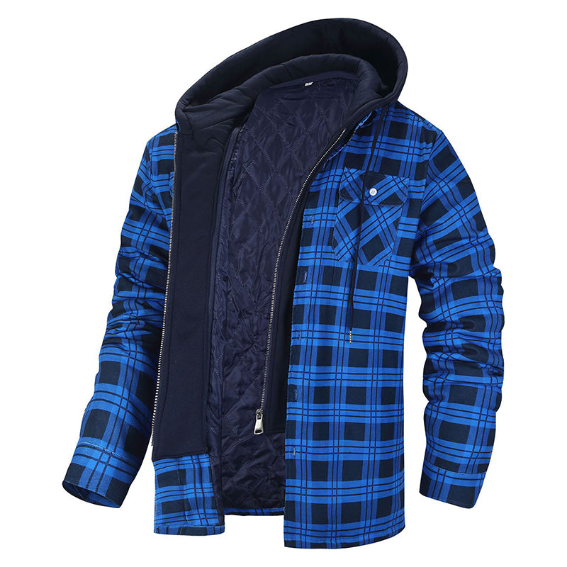 Thick Cotton Plaid Long Sleeved Loose Hooded Jacket
