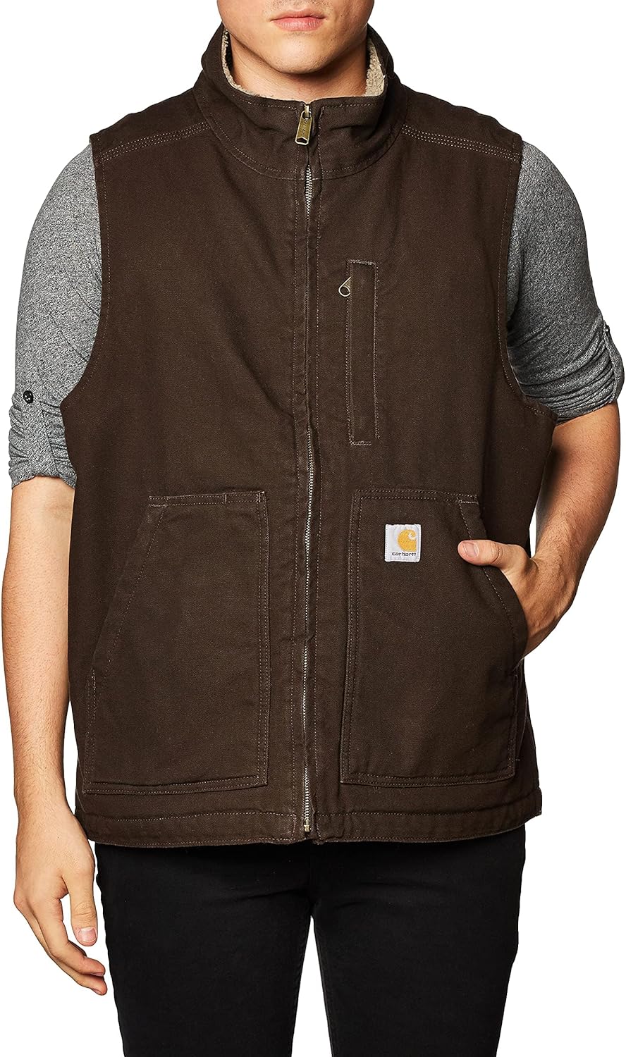 Carhartt Men's Loose Fit Washed Duck Sherpa-Lined Mock-Neck Vest