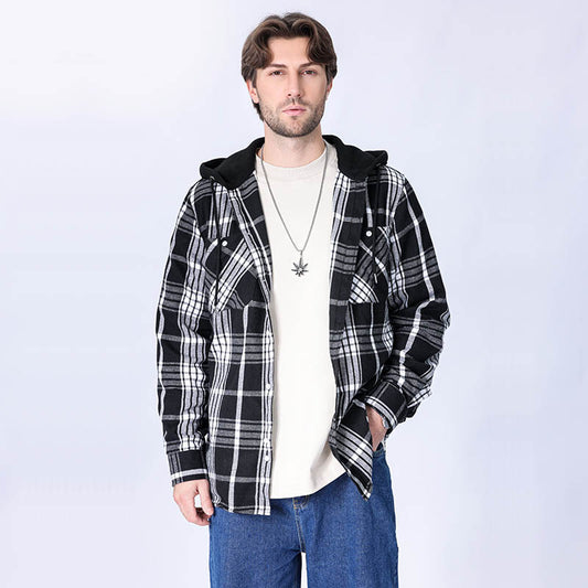 Camisa de mangas longas casuais com capuz para homens em vermelho