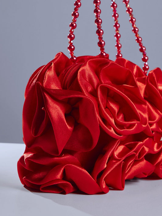 Adahy Flower Satin Bag In Red
