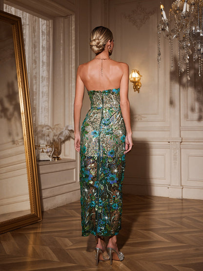 Agron Flower Embroidered Sequin Dress