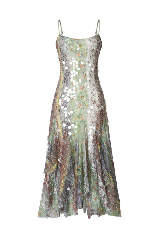 Wola Neckholder-Maxikleid mit Pailletten und Print