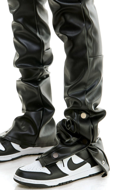 بنطلون جينز أسود نحيل مكدس للرجال جينز جلدي مكدس