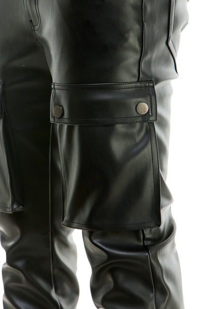 بنطلون جينز أسود نحيل مكدس للرجال جينز جلدي مكدس