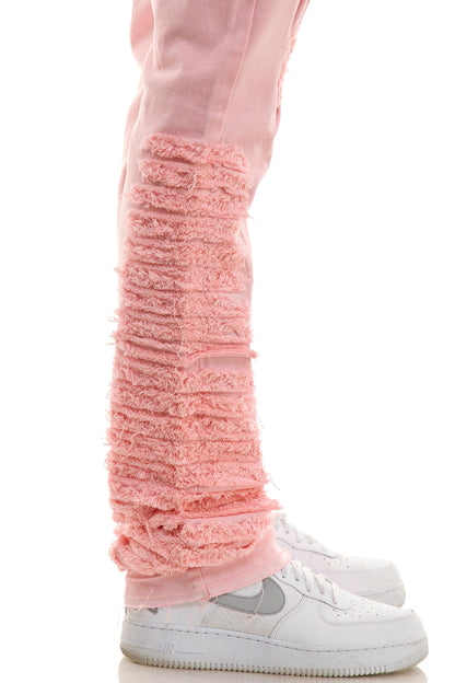 بنطال جينز رجالي ممزق ومرقّع باللون الوردي