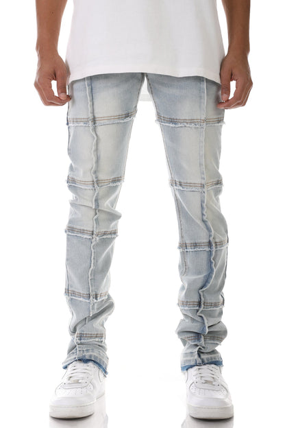 White Pocket Stacked Pants in a Stretch Denim