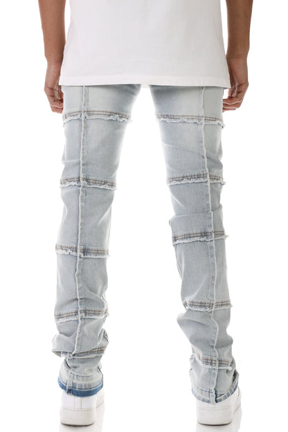 White Pocket Stacked Pants in a Stretch Denim