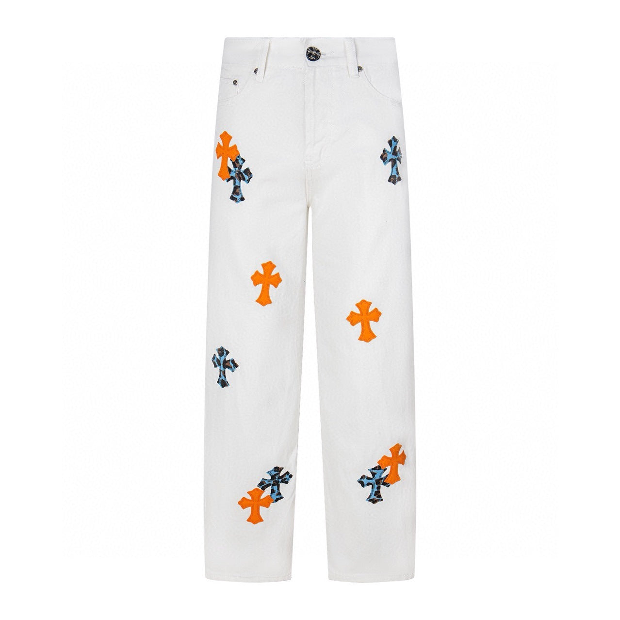 Chrome Hearts Cross Patchwork Distressed Jeans High Street Fashion for Men Women