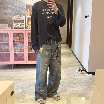 Acne Studios Distressed Washed Long Sleeve Vintage Unisex T-Shirt Sun Protection High Quality