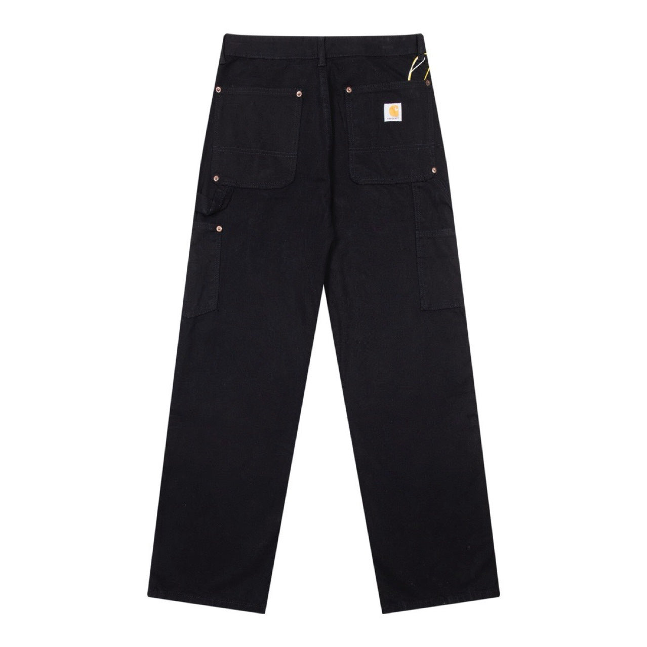 Carhartt Black Washed Double Knee Canvas Jeans with Metal Buckle Decor and Large Pockets Unisex Work Pants
