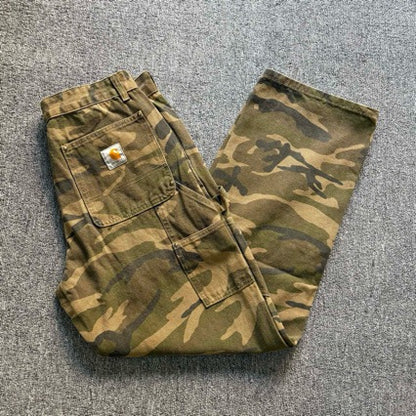 Carhartt Camo Cargo Pants Unisex Loose Fit Denim Workwear Streetwear High Street Japanese Style