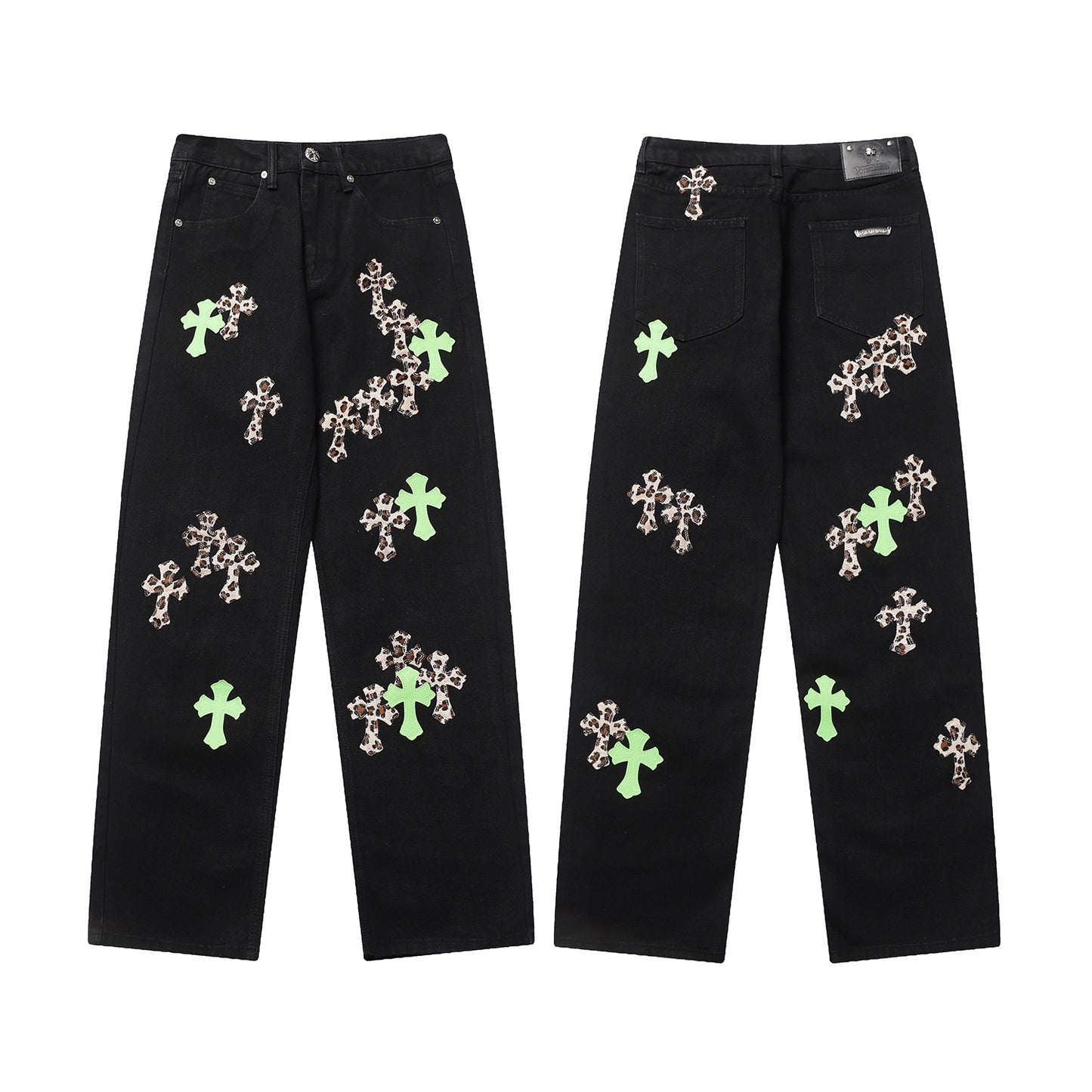 Vintage Cross CH Chrome Hearts Embroidered Washed Denim Jeans Unisex Loose Fit Street Fashion