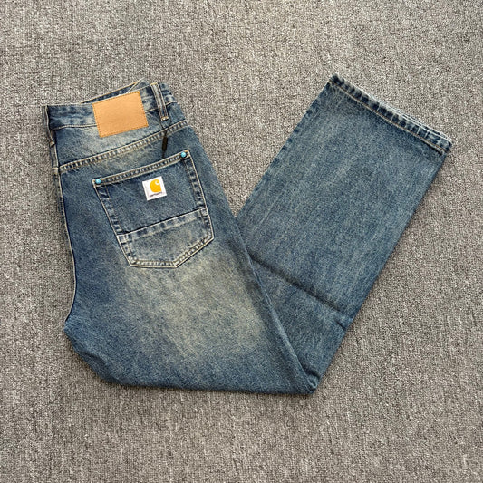 Carhartt Summer New American Street Style Washed Denim Pants Fashion Versatile High Street Loose Lazy Style Long Pants