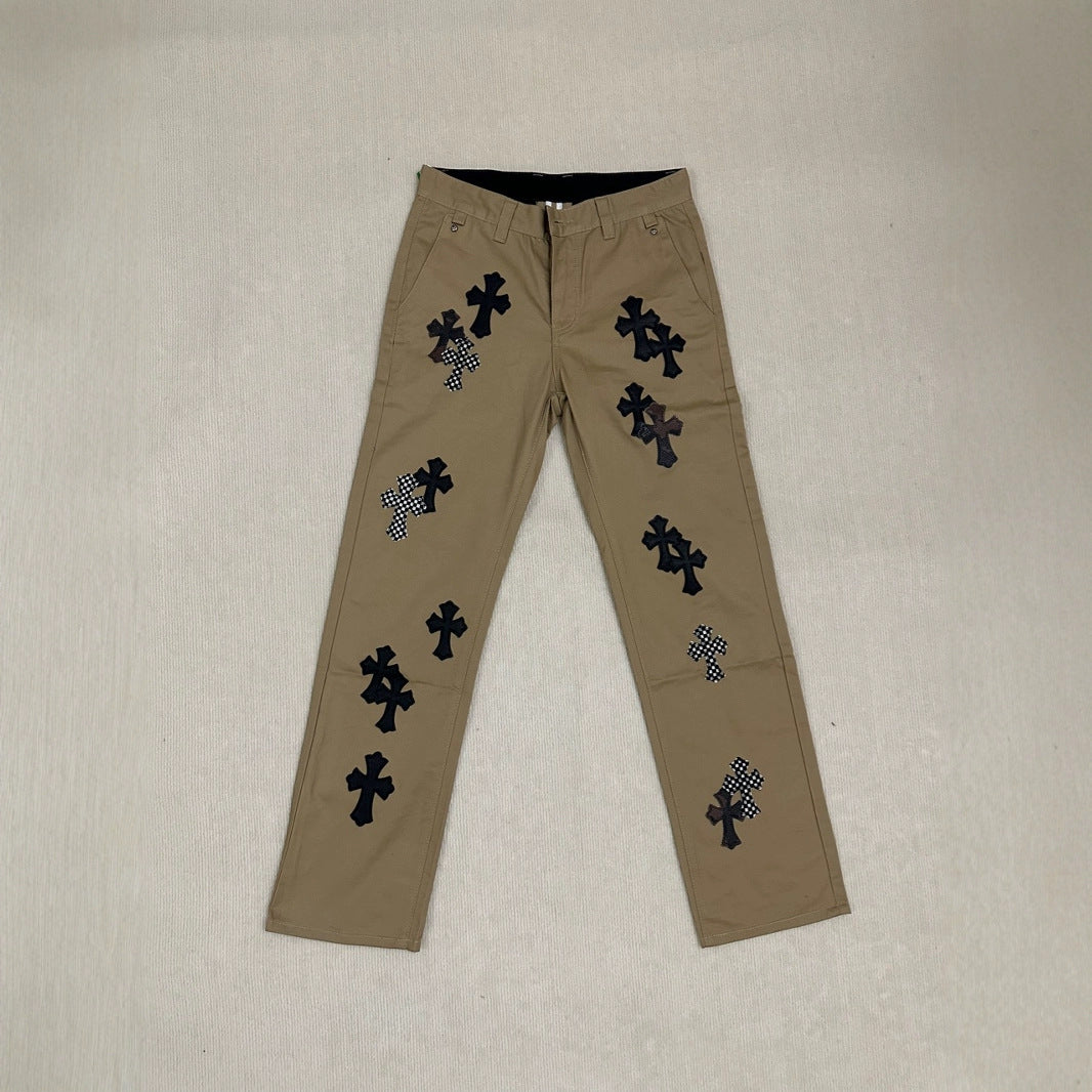 Edition Black White Zebra Stripe Cross Embroidery Straight Leg Vintage Washed Casual Jeans