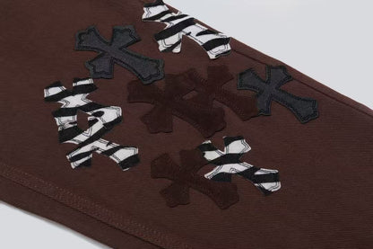 Chrome Hearts Cross Patch Washed Denim Jeans Loose Straight Leg Pants for Men and Women Streetwear Couple Spring Autumn