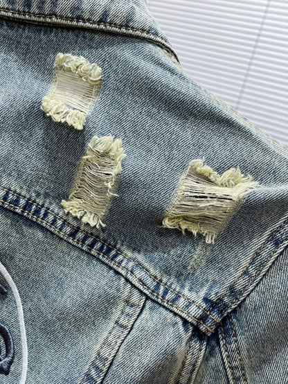 Chrome Hearts Embroidered Distressed Denim Jacket for Men Women