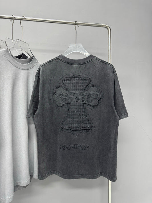 Chrome Hearts Summer Heavy Washed Vintage Short Sleeve T Shirt for Men and Women