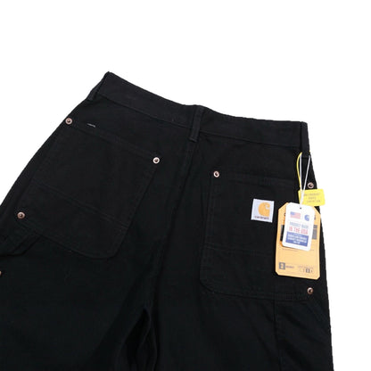 Carhartt Black Washed Double Knee Canvas Jeans with Metal Buckle Decor and Large Pockets Unisex Work Pants