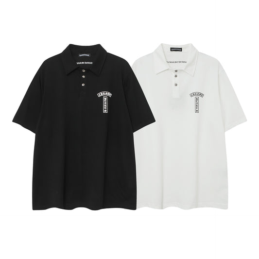 Chrome Hearts Sanskrit Horseshoe Print Polo Shirt Unisex Loose Fit Short Sleeve T Shirt Trendy Streetwear