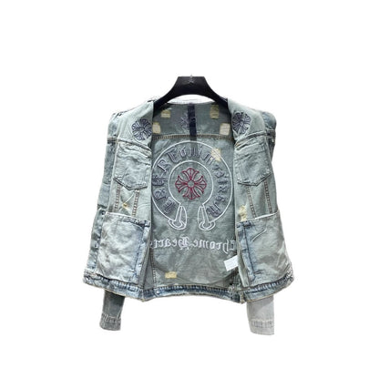 Chrome Hearts Embroidered Distressed Denim Jacket for Men Women