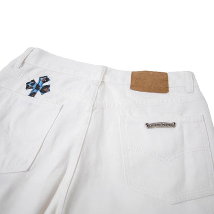 Chrome Hearts Cross Patchwork Distressed Jeans High Street Fashion for Men Women