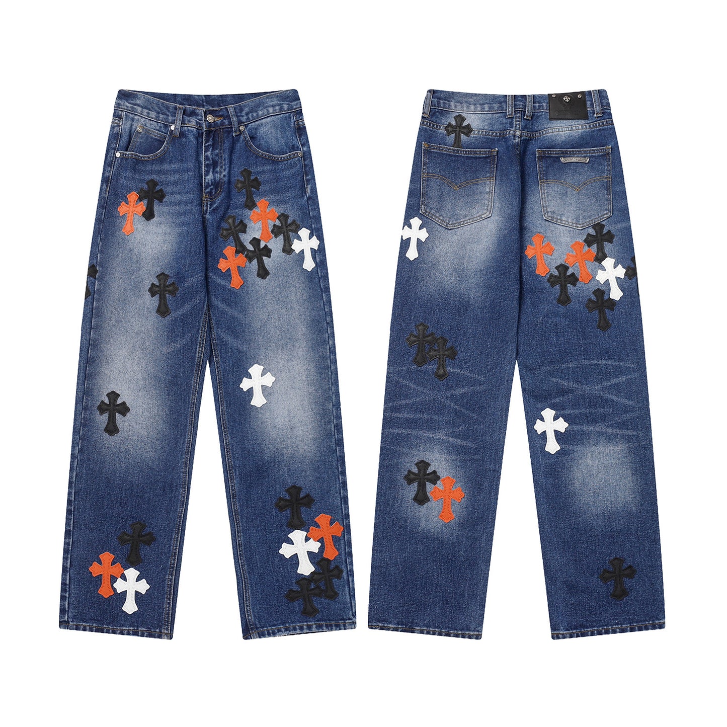 Vintage Cross CH Chrome Hearts Embroidered Washed Denim Jeans Unisex Loose Fit Street Fashion