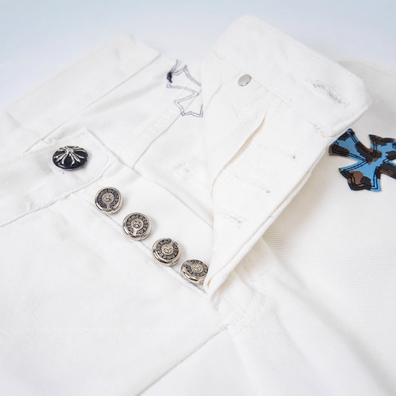 Chrome Hearts Cross Patchwork Distressed Jeans High Street Fashion for Men Women