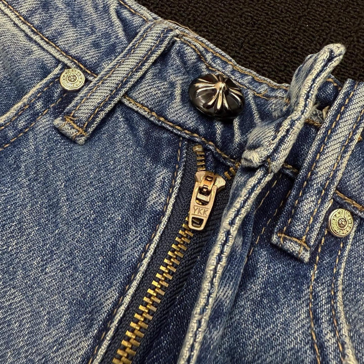 Luxury Chrome Hearts Cross Detail Distressed Jeans High Street Unisex Streetwear Casual Pants