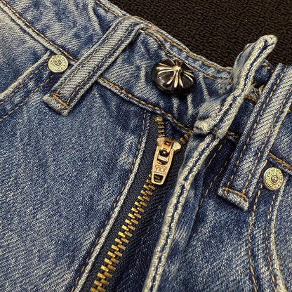 Luxury Chrome Hearts Cross Detail Distressed Jeans High Street Unisex Streetwear Casual Pants