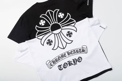 Chrome Hearts Scroll Cross Graphic Tee Collection Loose Fit Round Neck Short Sleeve Cotton T Shirt