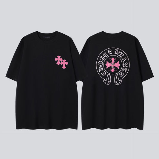 Chrome Hearts Summer New Vintage Washed Short Sleeve T Shirt Men Women Streetwear Heavy Work