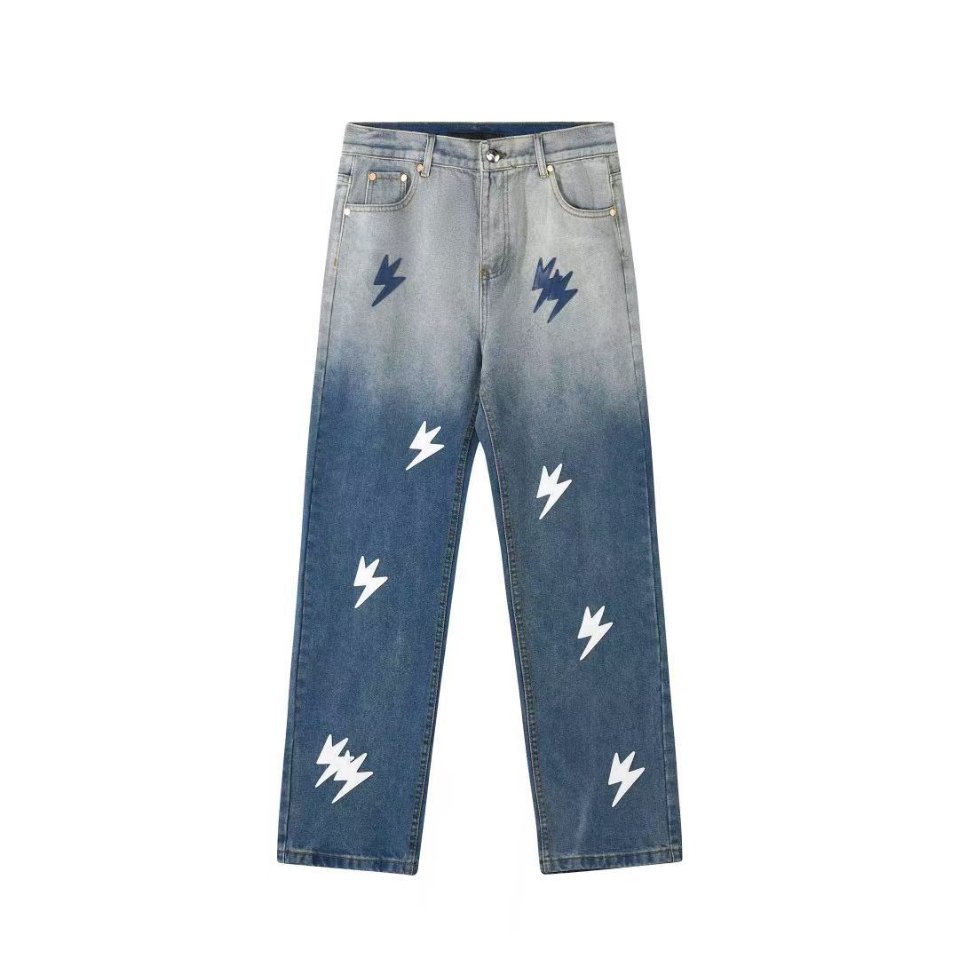 American High Street Gothic Cross Patch Unisex Loose Fit Washed Denim Jeans