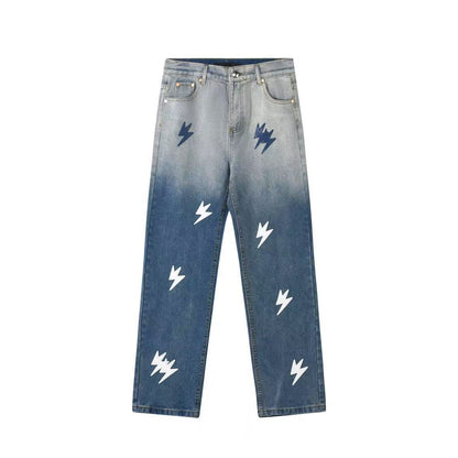 American High Street Gothic Cross Patch Unisex Loose Fit Washed Denim Jeans