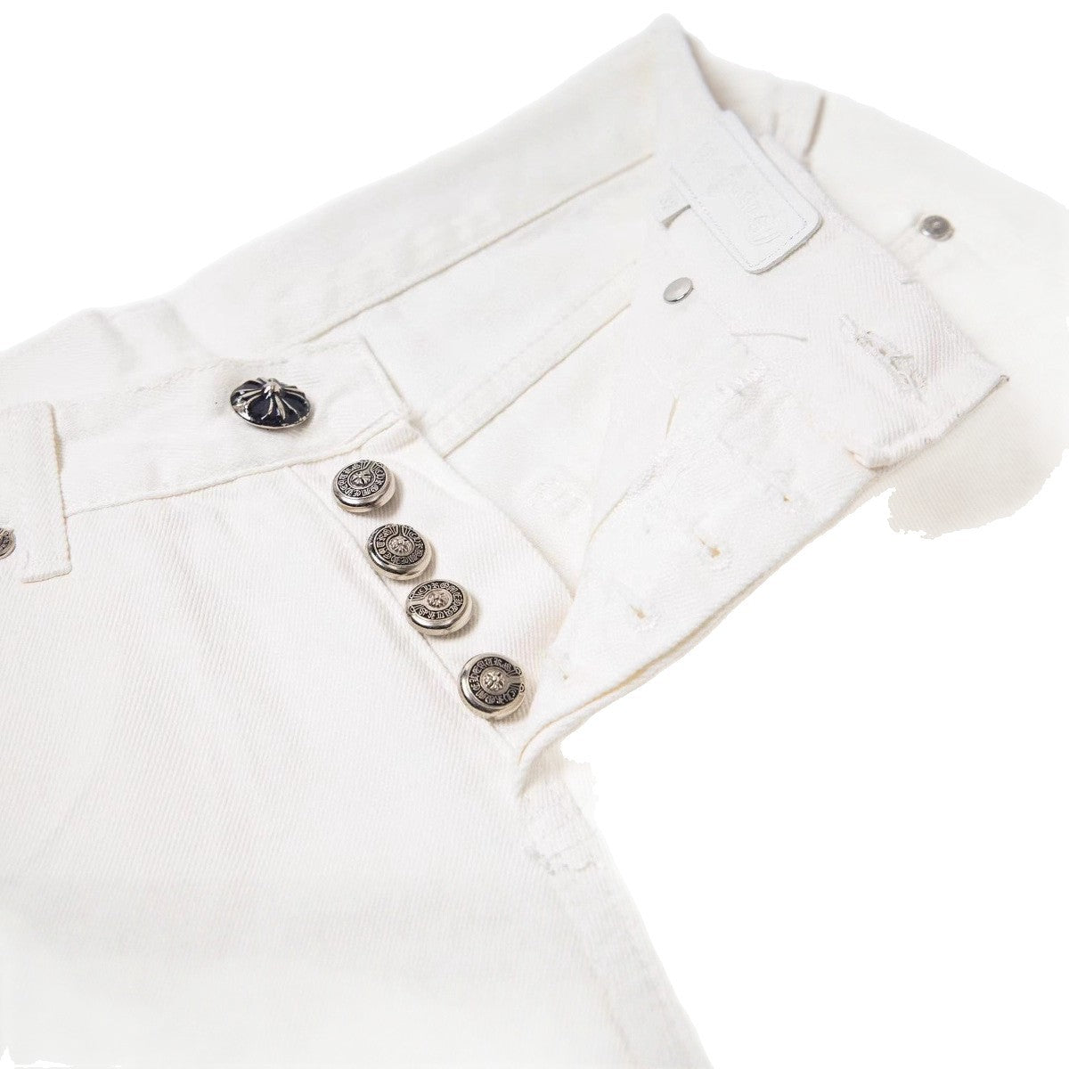 White Washed Jeans with Chrome Hearts Leather Cross Embroidery Couple Loose Fit Denim Fashion